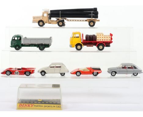 Seven French Dinky toys, 588 Berliet Beer lorry with crates and barrels, good condition few chips, 33-B Simca Cargo tipping t