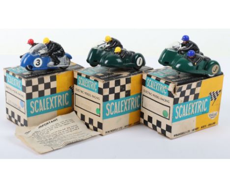 Three Vintage Boxed Scalextric Racing Motorcycles, 1960’s 2 x B/1 Typhoons, green RNI (replacement heads-figures have been re
