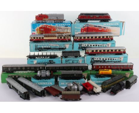 Collection of Marklin locomotives, rolling stock,  buildings and accessories, 1960s, boxed 3021 DB Diesel locomotive, 3060 Am