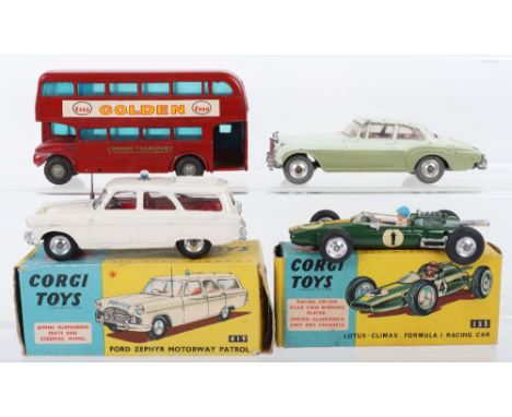 Two Boxed Corgi Toys, 155 Roger Clarkes Lotus Climax Formula 1 Racing Car, green body, driver no ‘1’ spun wheels, in good ori