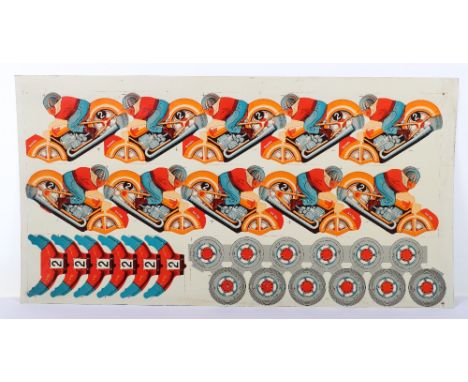 Scarce Technofix Tinplate Motorcycle -(Germany) Factory Sample Sheet of five motorcycles, No.GE255, cream, with tin printed d