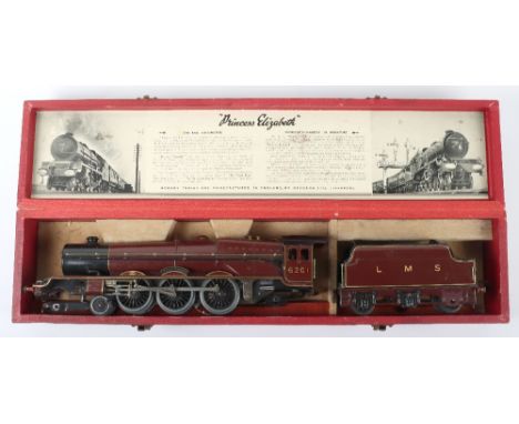 Hornby Series 0 gauge boxed 20 volt 4-6-2 ‘Princess Elizabeth’ locomotive 6201 and LMS six-wheel tender, gloss maroon livery 
