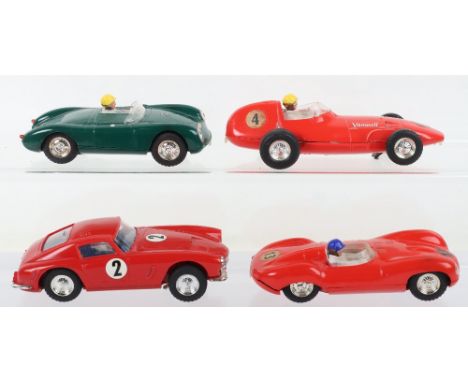 Four Vintage Unboxed Scalextric slot cars,C55 Vanwall Racing car, C60 Jaguar D Type, red body RN.13,C61 Porsche Le Man, green