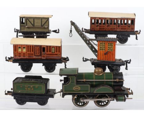 A Bing 0 Gauge LNER Locomotive &amp; Tender, lithographed lined green, engine 504, Bing embossed to front smokebox, although 