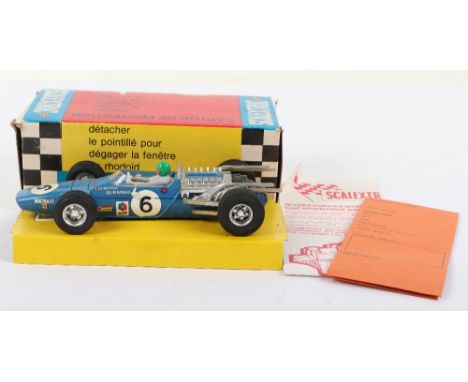 Boxed French Scalextric C14 Matra F1 Racing Car, blue body, chrome wheels, driver RN.6, in excellent used condition, some sli