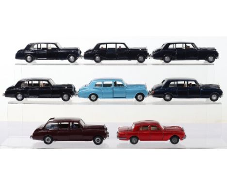 Eight Dinky Toys Unboxed Rolls Royce Models, 158 Rolls Royce Silver Shadow, metallic red body, 7 x 152 Rolls Royce Phantom V,