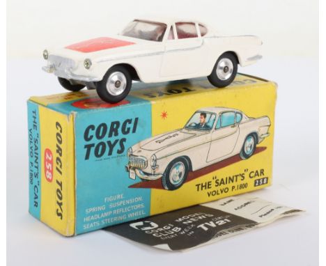 Corgi Toys 258 The “Saints” Volvo P.1800, white body, red interior, spun wheel hubs, white Saint logo on red label, in near m