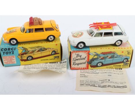 Corgi Toys boxed 436 Citroen Safari ‘Wild Life Preservation’ yellow body with driver, passenger, tan roof luggage, spun shape