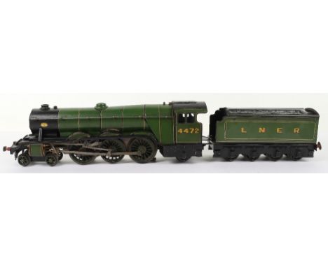 Bassett Loake 0 Gauge Flying Scotsman  3-rail Electric Locomotive and Tender,4-6-2, engine number 4472,lithographed LNER gree