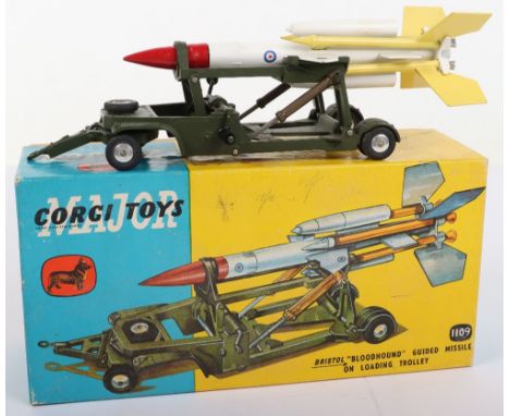 Corgi Major Toys 1109 Bristol “Bloodhound” Guided Missile on loading trolley, yellow/white missile, some paint retouching, or