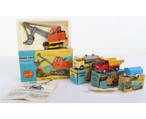 Four Boxed Vintage Corgi Toys Construction Models, 109 Pennyburn Workmans trailer, red/blue/yellow body, cast wheels hubs (mi