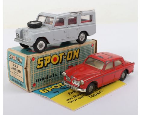 Tri-ang Spot On Model 161 Land Rover, Long Wheel Base, light grey body, white roof, red interior, blue steering wheel, in ver