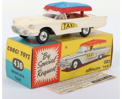 Corgi Toys 430 Ford Thunderbird Bermuda Taxi, off white&nbsp; body ’Taxi’ labels, spun shaped wheel hubs, driver, red/blue ca