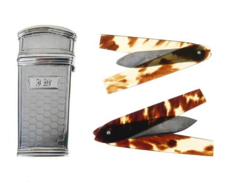 Medical Interest: Victorian silver lancet case of tapering form with domed hinged cover enclosing two tortoiseshell-encased s