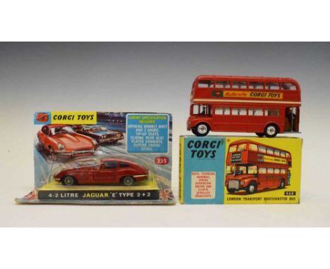 Corgi Toys - Two diecast model vehicles comprising; boxed '468 'London Transport Routemaster Bus' and 335 '4.2 Litre Jaguar '
