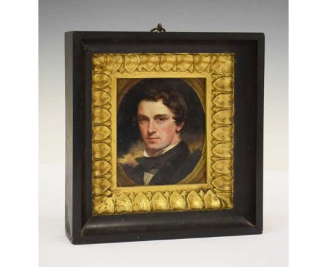 19th Century English School - Oil on panel - Portrait of a Gentleman, believed to be Henry Pritchard, 10.5cm x 8.5cm, in parc