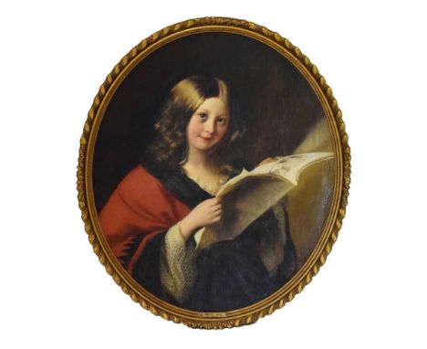 Attributed to Frederick Newenham (British, 1807-1859) - Oil on canvas laid on board - Oval portrait of a young girl, unsigned