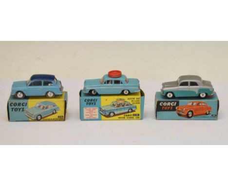 Corgi Toys - Three boxed diecast model vehicles comprising; 201 'Austin Cambridge Saloon', 216 'Austin A.40 Saloon' and 236 '