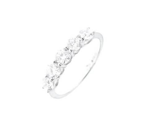 Five-stone diamond ring, in a platinum mount, the uniform brilliant cuts estimated as totalling approximately 1 carat, size O