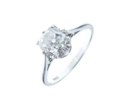 Diamond single stone ring, the white mount stamped '18ct', the old mine cut diamond measuring approximately 5.9mm x 5.7mm x 4