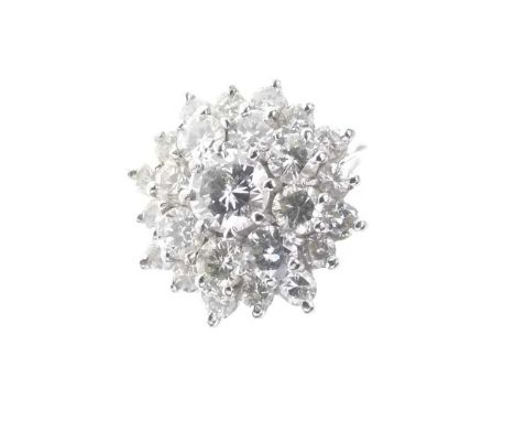 Diamond cluster ring, in an unmarked white metal mount, the twenty-five brilliant cuts estimated as 2.75 carats approximately