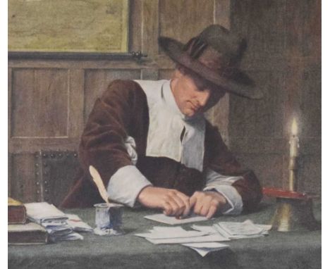 Henry Stacy Marks (1829-98) - Watercolour - 'The Secretary', portrait of a gentleman in a panelled room, seated at a desk wit