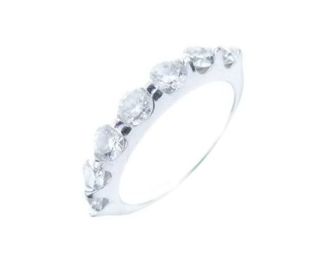 Seven stone diamond half hoop ring, in 18ct white gold, the brilliant cuts estimated as weighing approximately 0.84 carats, s