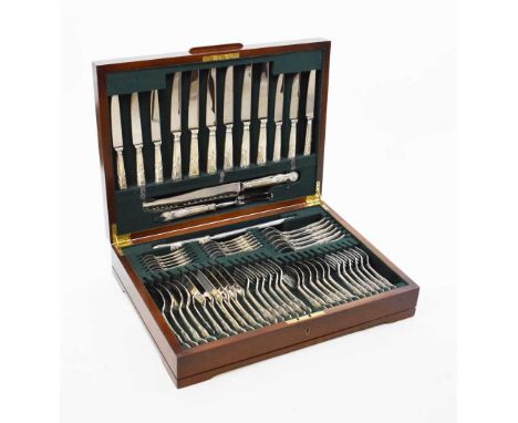 Modern walnut-cased canteen of silver King's pattern cutlery, for six settings each of dinner, lunch and dessert forks; table