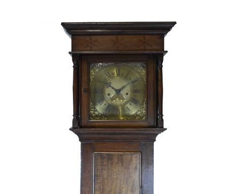 Mid 18th Century oak-cased 8-day longcase clock, Thomas Mawkes, Chesterfield, the 10-inch square dial with Roman hour and Ara