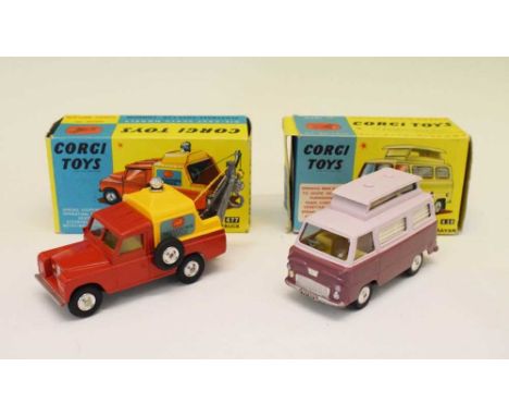 Corgi Toys - Two boxed diecast model vehicles comprising; 420 'Ford Thames "airborne" Caravan' in pink and 477 'Land-Rover Br