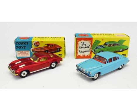 Corgi Toys - Two boxed diecast model vehicles comprising; 238 'Jaguar Mark X' in light blue and 310 'Chevrolet Corvette Sting