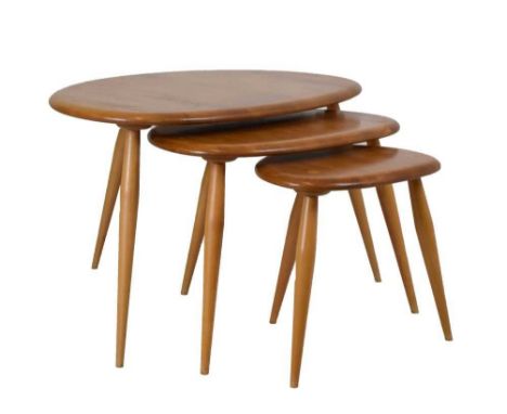 Lucian Ercolani for Ercol Furniture - Nest of three light elm 'Pebble' tables, model 354, 65cm wide x 44cm deep x 40cm high