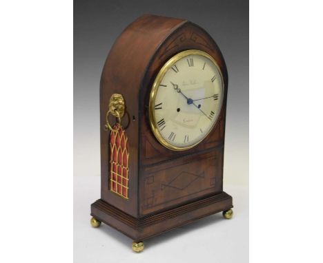 Regency inlaid mahogany twin fusee lancet bracket clock, John Walker, London, the signed 8-inch convex Roman dial with centre