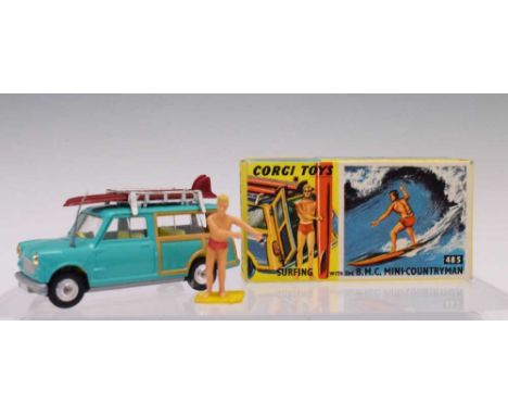 Corgi Toys - Boxed diecast model 485 'Surfing with the B.M.C. Mini-Countryman' with two surfboards and surfer