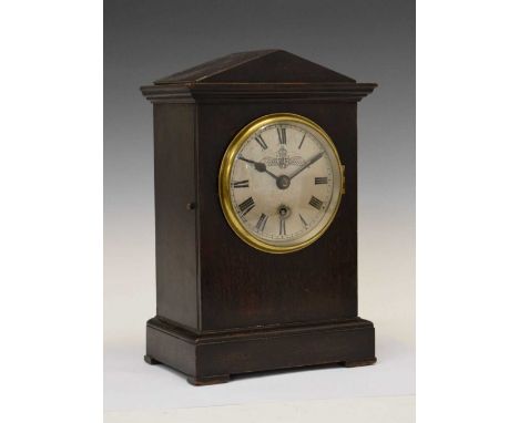 RAF 'Officer's Mess' oak-cased mantel clock by the English Clock &amp; Watchmaking Co., the 5.25-inch silvered Roman dial wit