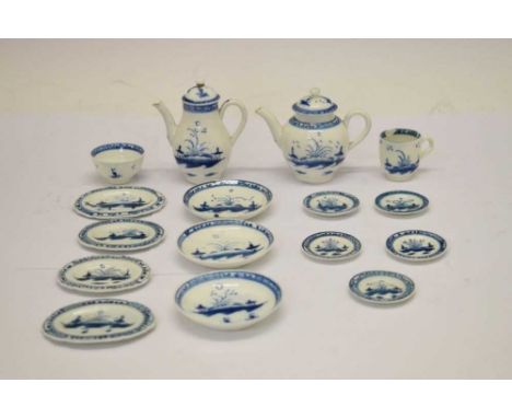 Collection of late 18th Century Caughley porcelain' Island' pattern miniature tablewares, comprising: 'bullet' tea pot, coffe