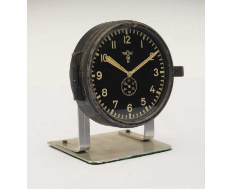 Junghans - World War II German Kreigsmarine aluminium cased 8 day ships clock, having an 85mm black dial with luminous subsid