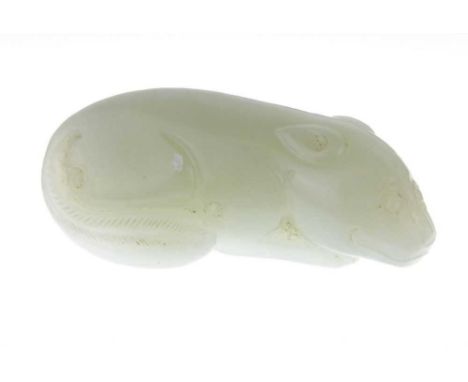 Chinese carved jade figure of a cat, modelled in recumbent pose, 63mm long