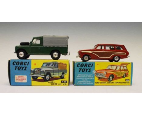 Corgi Toys - Two boxed diecast model vehicles comprising; 438 'Land-Rover (109" W.B)', and 491 'Ford Consul Cortina Super Est