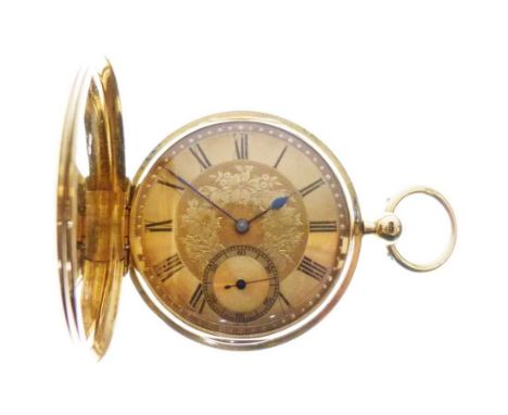 Mid Victorian 18ct gold full hunter cased pocket watch, George Hooper, 9 Upper Chadwell Street, London, No. 7148, with gilt R