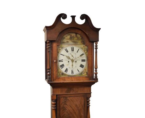 Second quarter 19th Century mahogany-cased 8-day painted dial longcase clock - J. Wilson, Carlisle, the 14-inch break-arched 