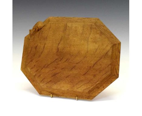 Workshop of Robert 'Mouseman' Thompson, late 20th Century English oak octagonal breadboard or cheese board with adzed surface