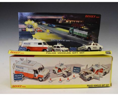 Dinky Toys - Boxed diecast model set 297 'Police Vehicles Gift Set' comprising; No.250 Police Mini Cooper, No. 255 Zodiac Pol