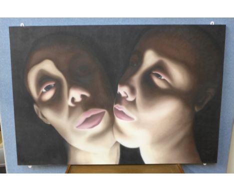 Two large acrylic portrait paintings on canvas