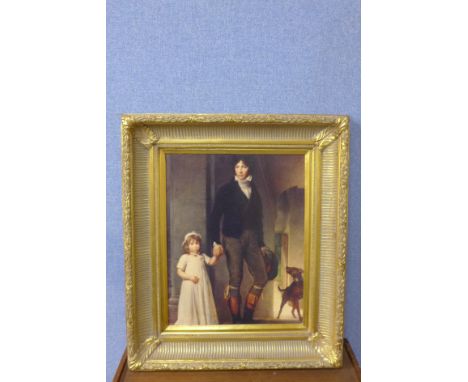 A 19th Century style oleograph, portrait of father and child