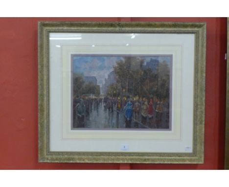 French School, Parisian scene, acrylic on panel, indistinctly signed, framed