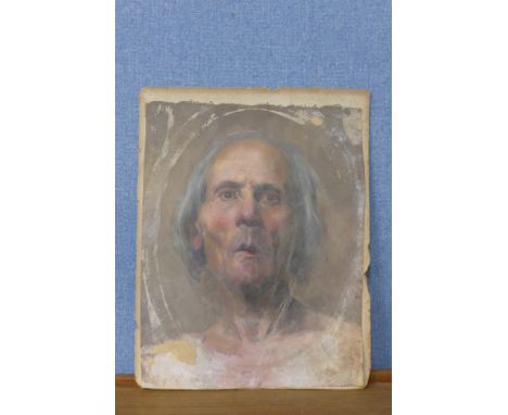 English School, portrait of an old gentleman, oil on canvas mounted on board (cut from larger canvas), 32 x41cms