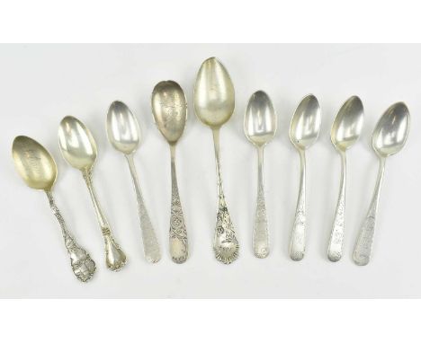 A collection of 19th and early 20th century American sterling silver flatware. To include five sterling teaspoons marked for 