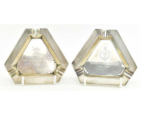 Two George VI silver hallmarked ashtrays. The lot to include an ashtray with notation for Stableford Competition 1940 and an 