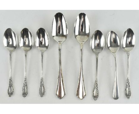 A collection of 8 hallmarked silver teaspoons. The lot to include a set of five Edwardian hallmarked silver teaspoons, hallma